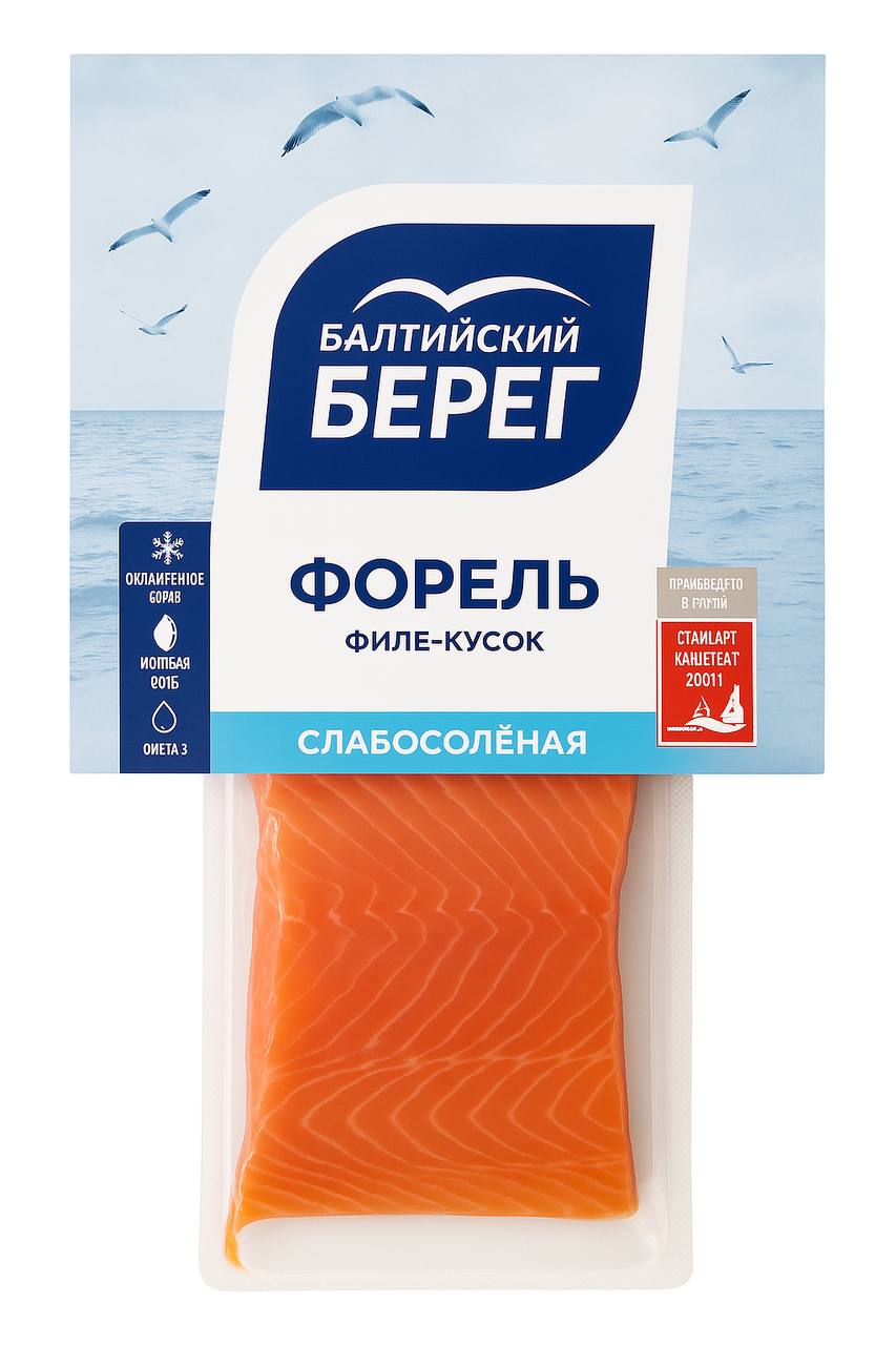 Форель филе-кусок с кожей, слабосолёная Балтийский Берег 150g