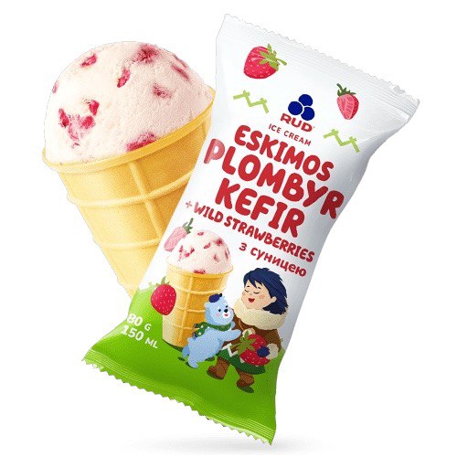 Мороженое пломбир Eskimos Kefir с земляникой 80g