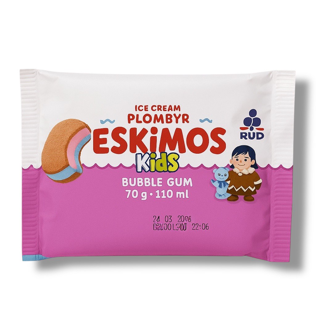 Мороженое брикет пломбир Eskimos Kids Bubble Gum RUD 70g
