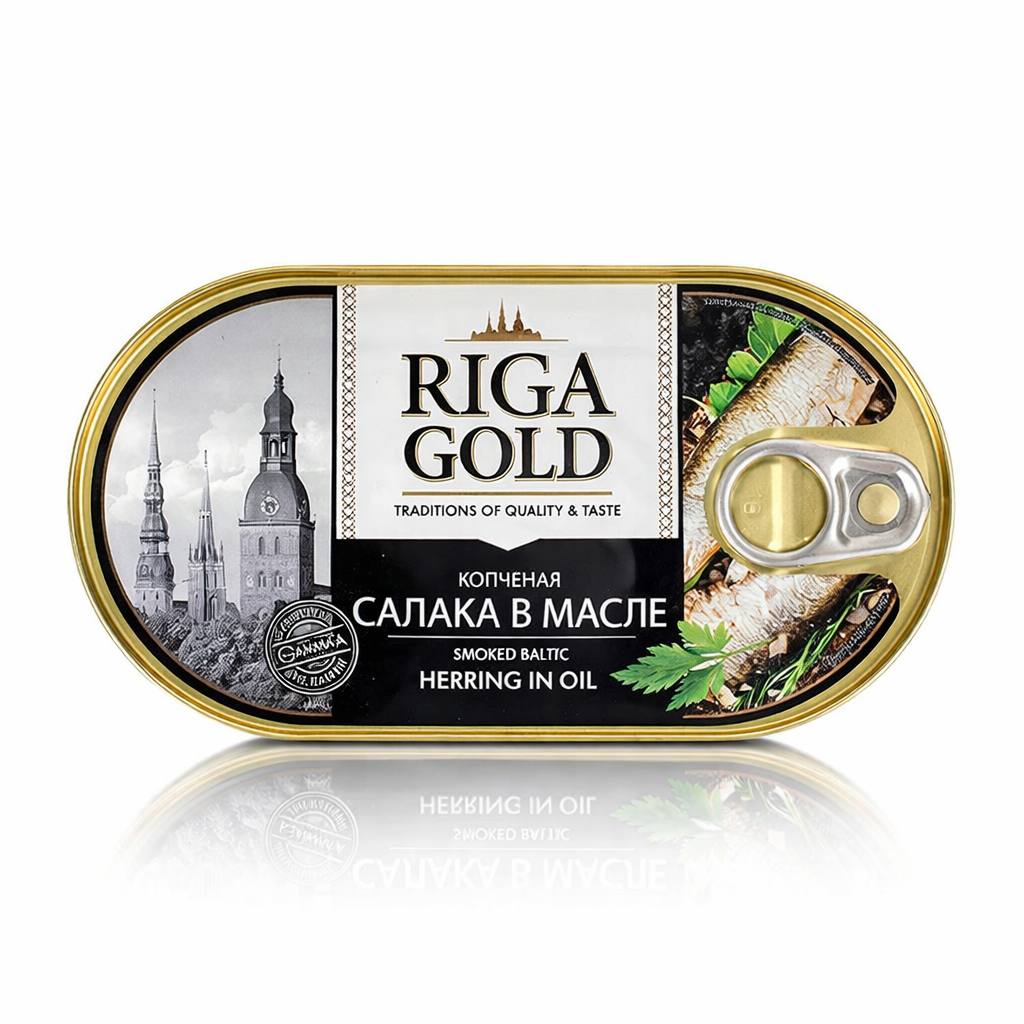 Копчёная балтийская сельдь салака в масле Riga Gold 190g