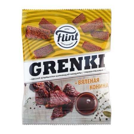 Сухарики со вкусом вяленой конины Flint Grenki 60g