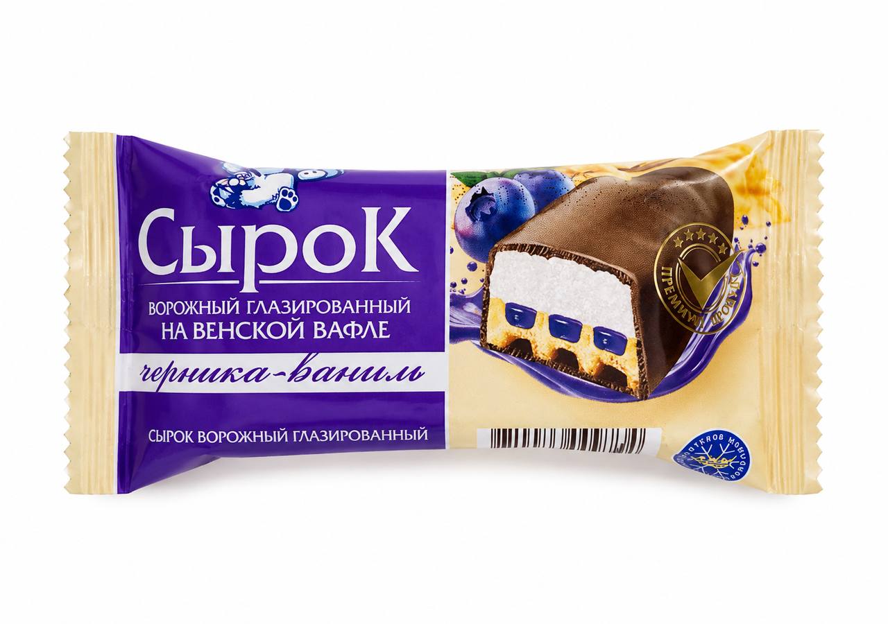 Сырок творожный глазированный на венской вафле «Черника-Ваниль», 65g
