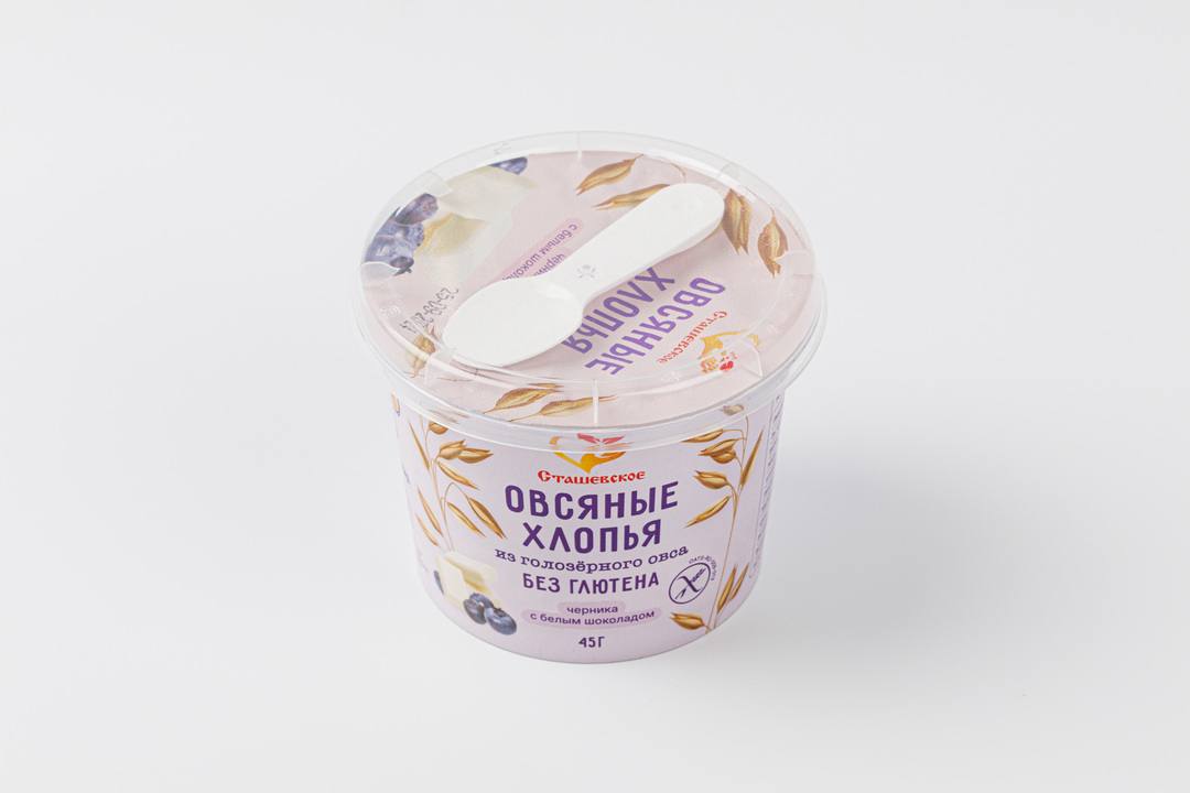 Овсяные хлопья из цельнозернового овса без глютена с черникой и белым шоколадом Сташевское 45g