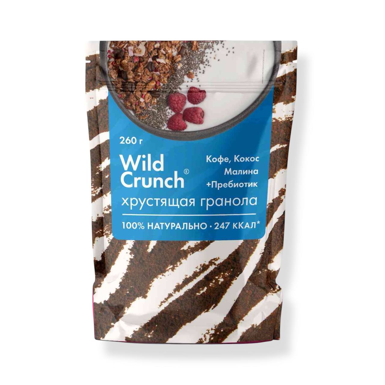Хрустящая гранола — кофе, кокос, малина + пребиотик Wild Crunch 260g
